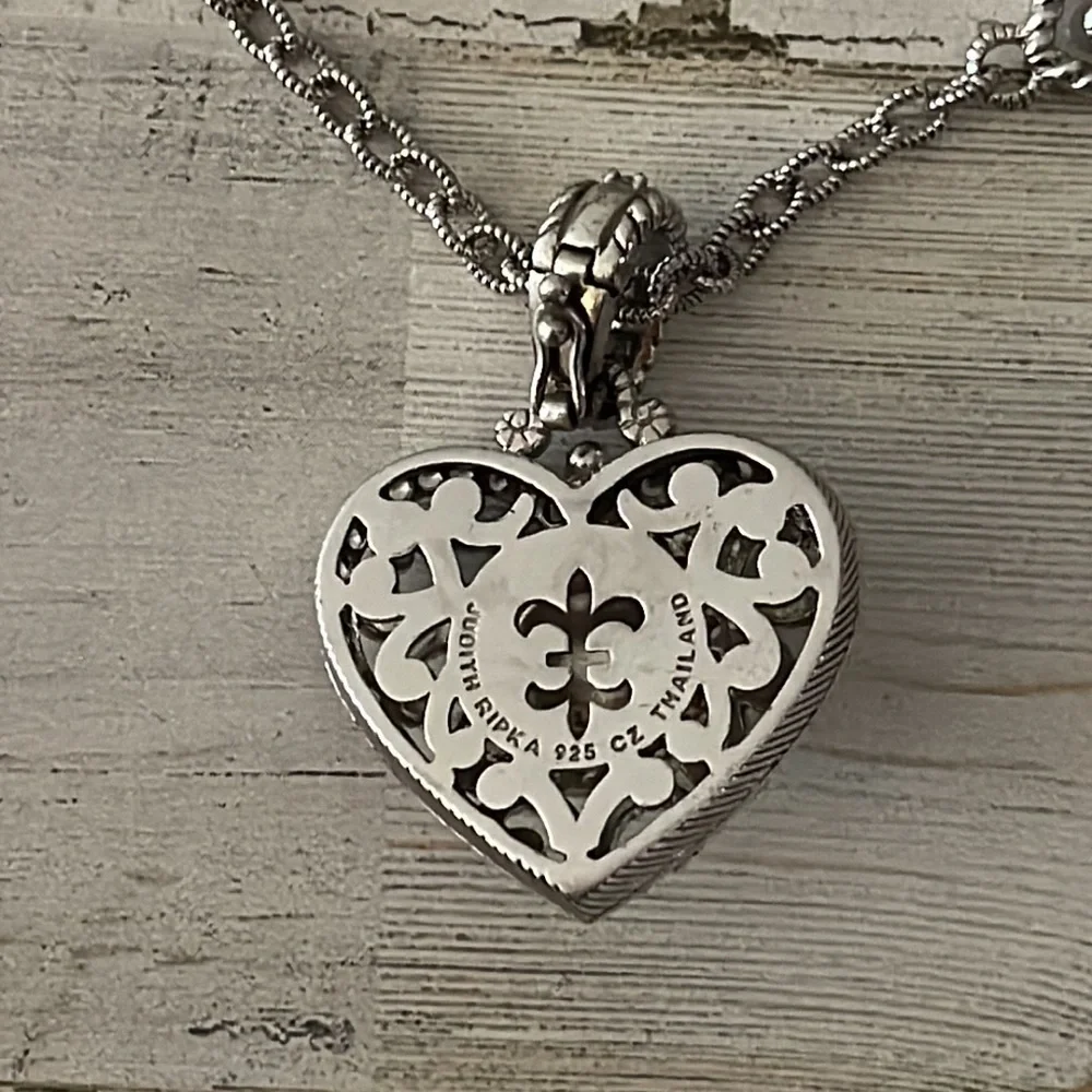 Judith Ripka Pink CZ Heart Enhancer Sterling Silver Station Necklace